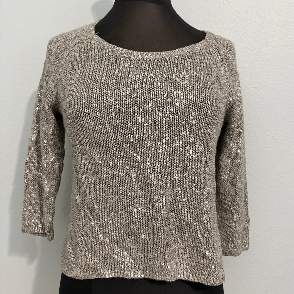 Eileen Fisher Gray Metallic Scoop Neck Sweater